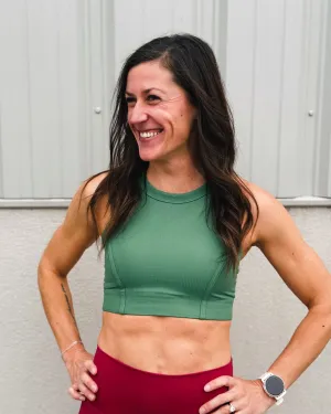 Green Solid Threaded High Support Sports Bra