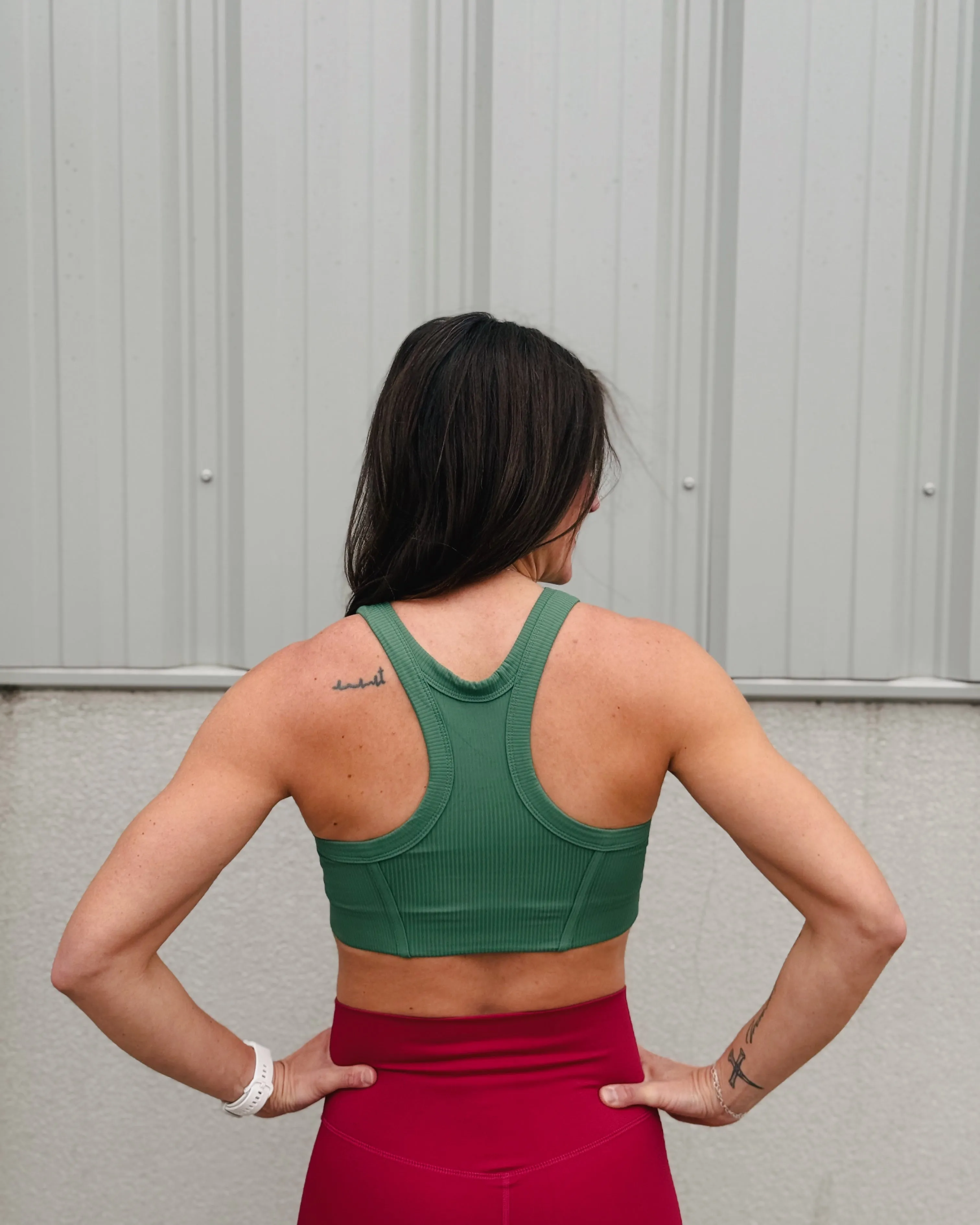 Green Solid Threaded High Support Sports Bra