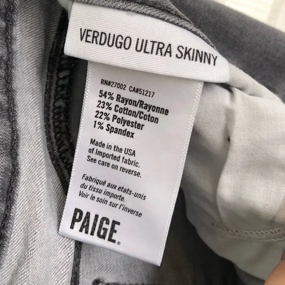 Grey Paige Verdugo Ultra Skinny Distressed Jeans Size 25