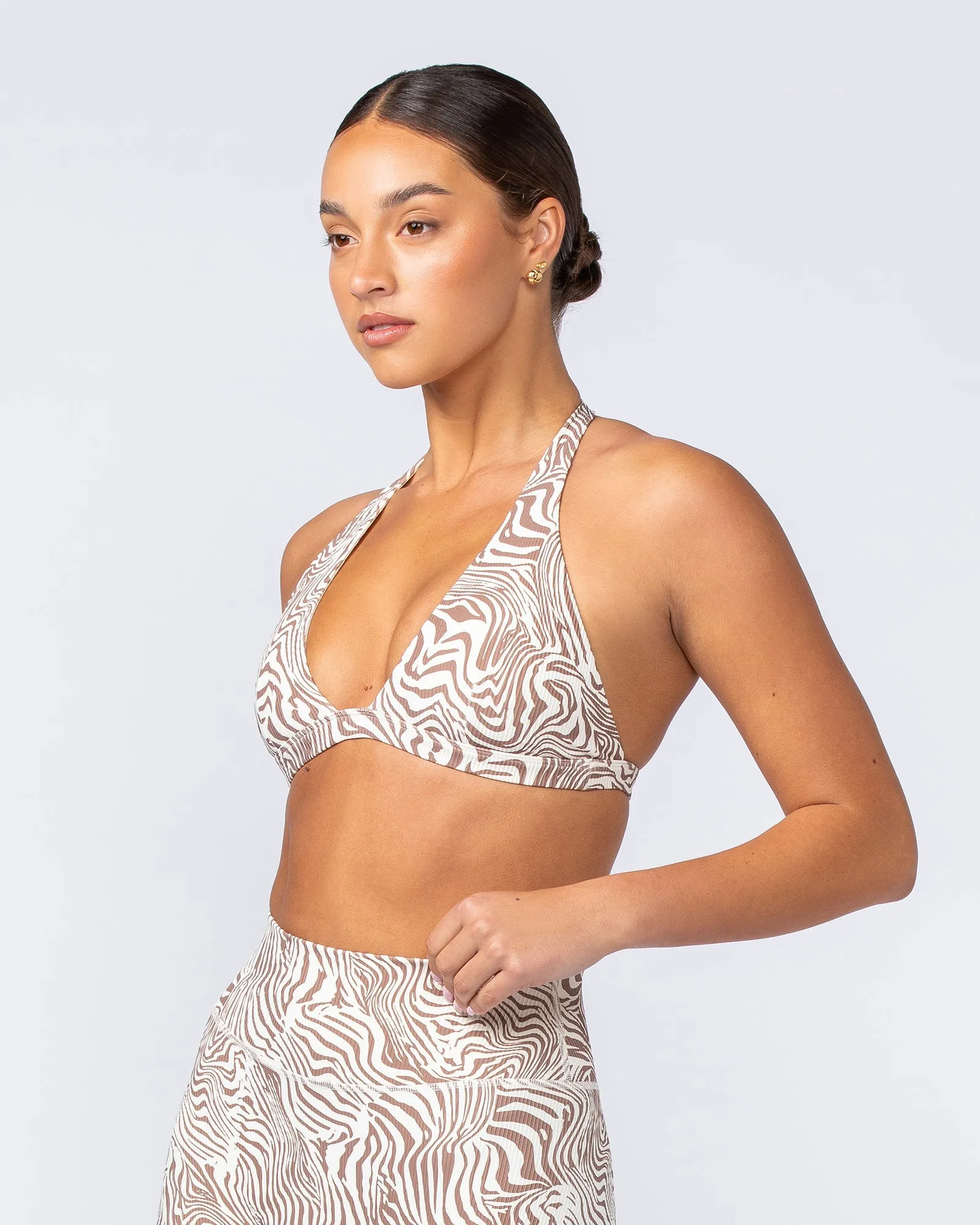 Halter Rib Bralette - Cinnamon Zebra