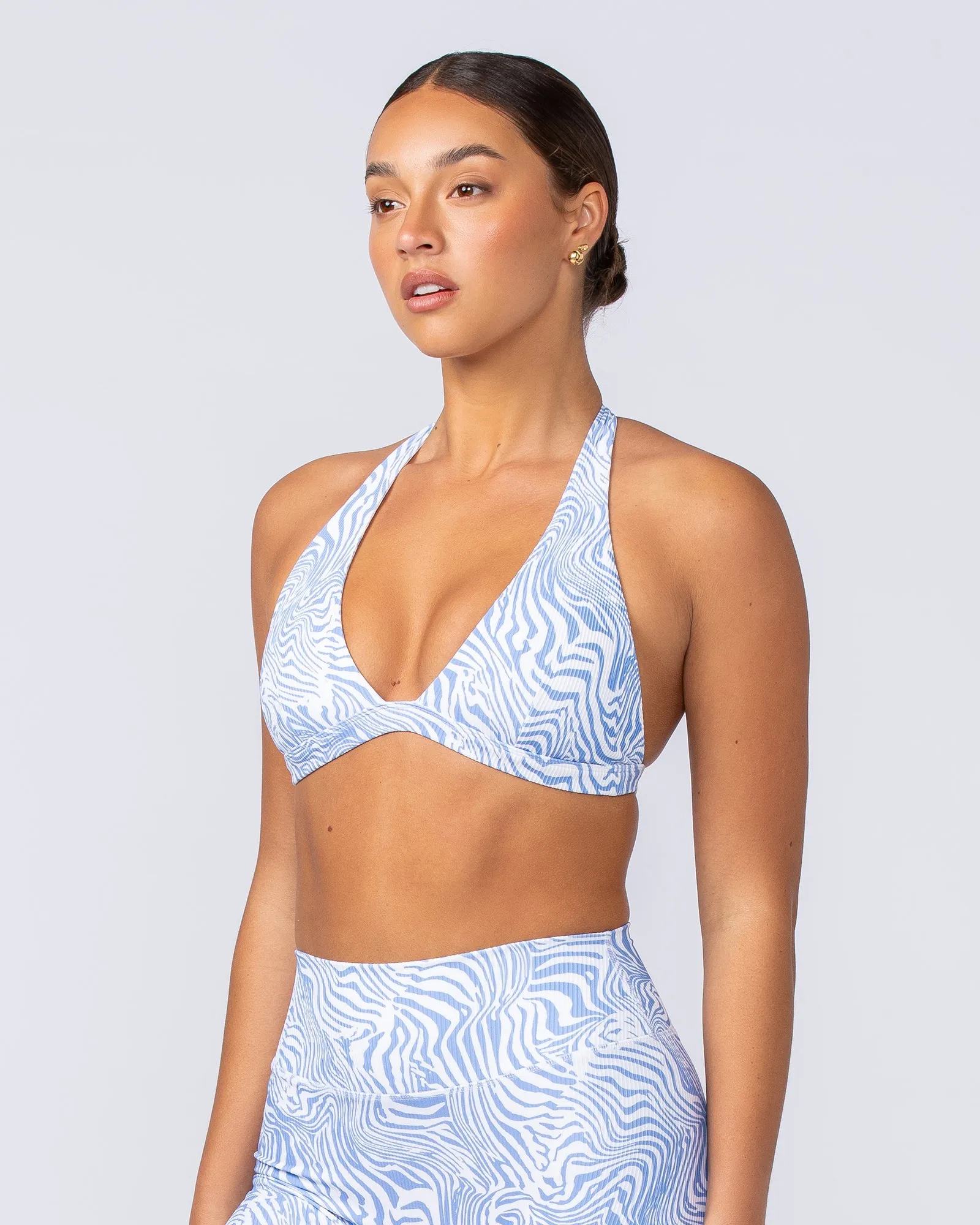 Halter Rib Bralette - Pacific Blue Zebra
