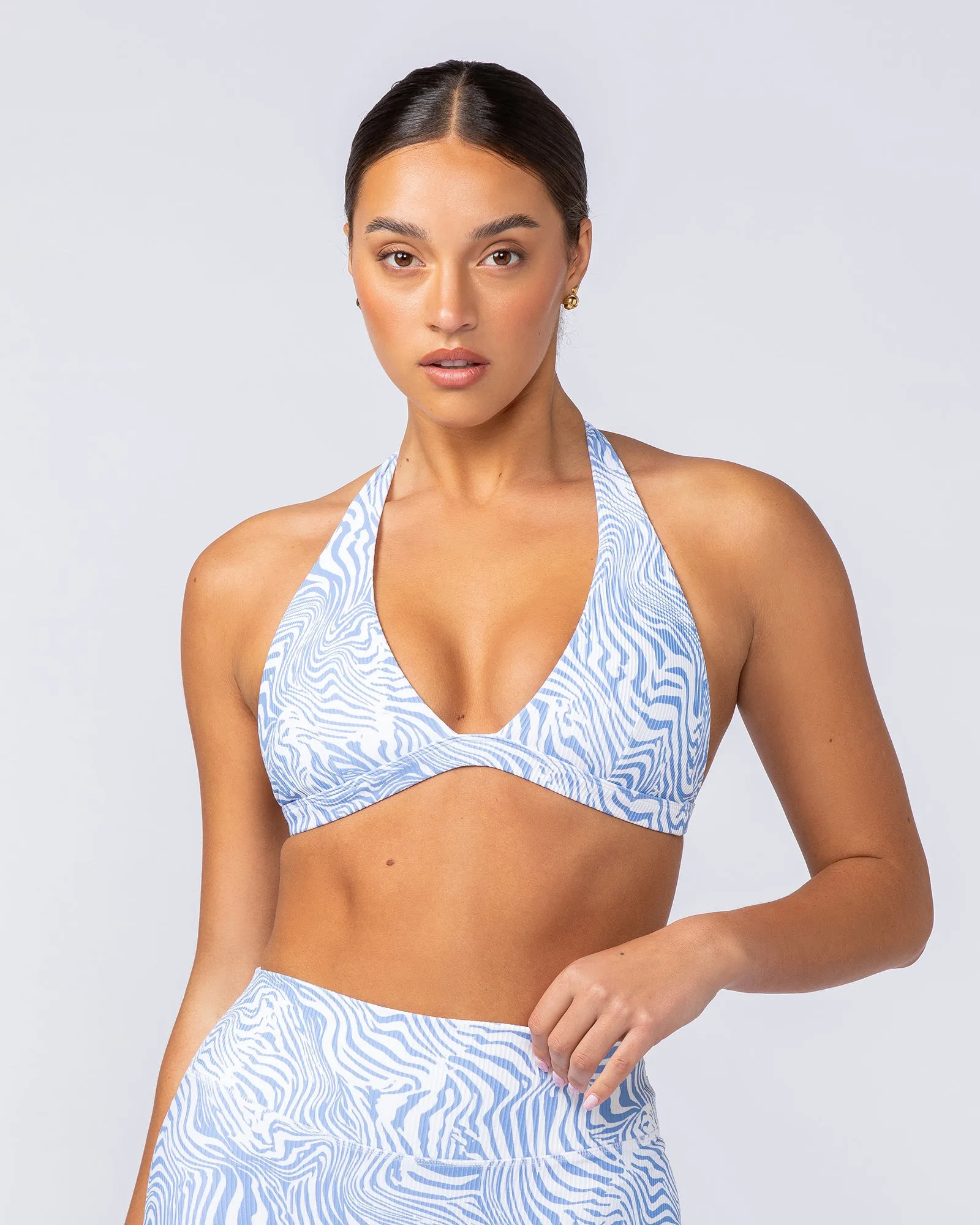Halter Rib Bralette - Pacific Blue Zebra