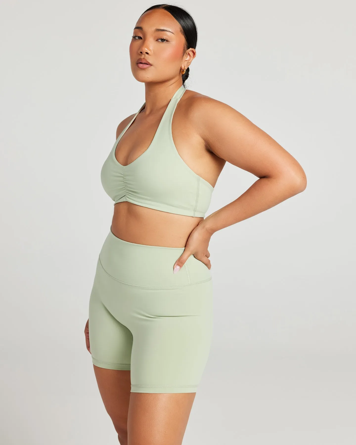 Halter Scrunch Bra - Light Sage