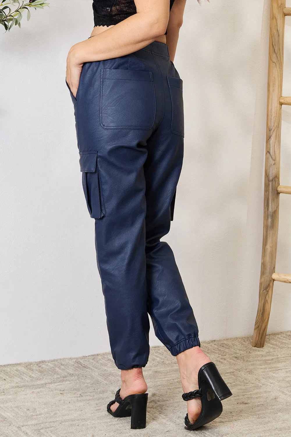 Hazel Blues® |  Kancan High Waist Faux Leather Cargo Joggers