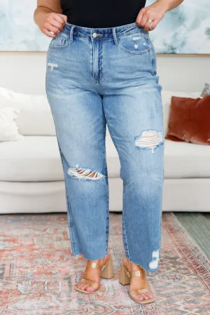 Hazel Blues® |  Nora High Rise Rigid Magic Destroy Slim Straight Jeans