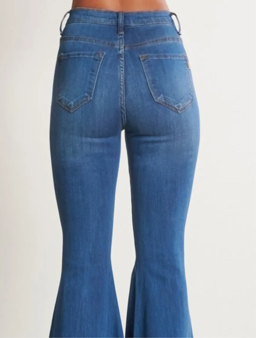 Hazel High Rise Distressed Denim Flares