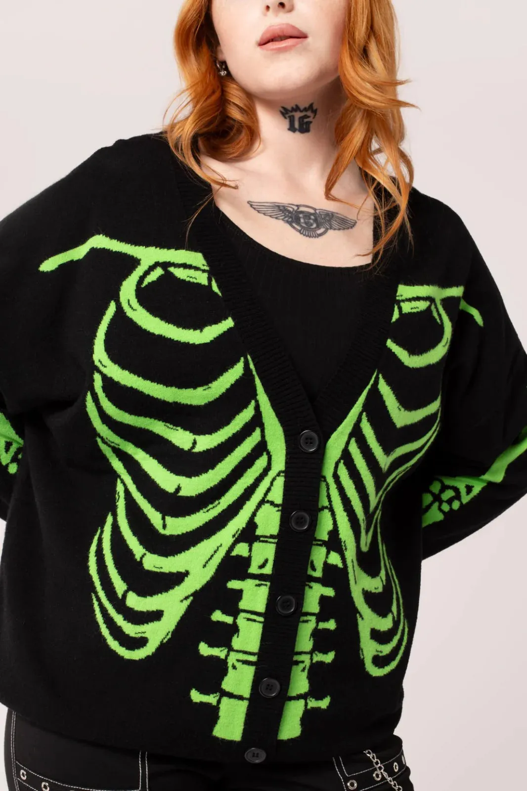 Hell Bunny Skeleton Cardigan Green