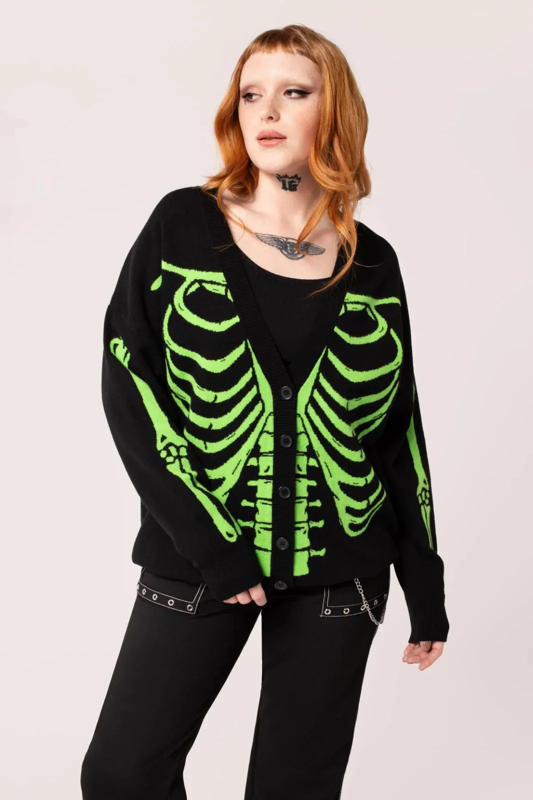 Hell Bunny Skeleton Cardigan Green
