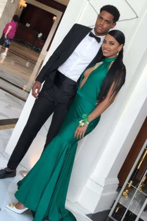 High Collar Sleeveless Mermaid Evening Prom Dresses