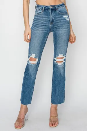 High Rise Knee Distressed Ankle Jeans