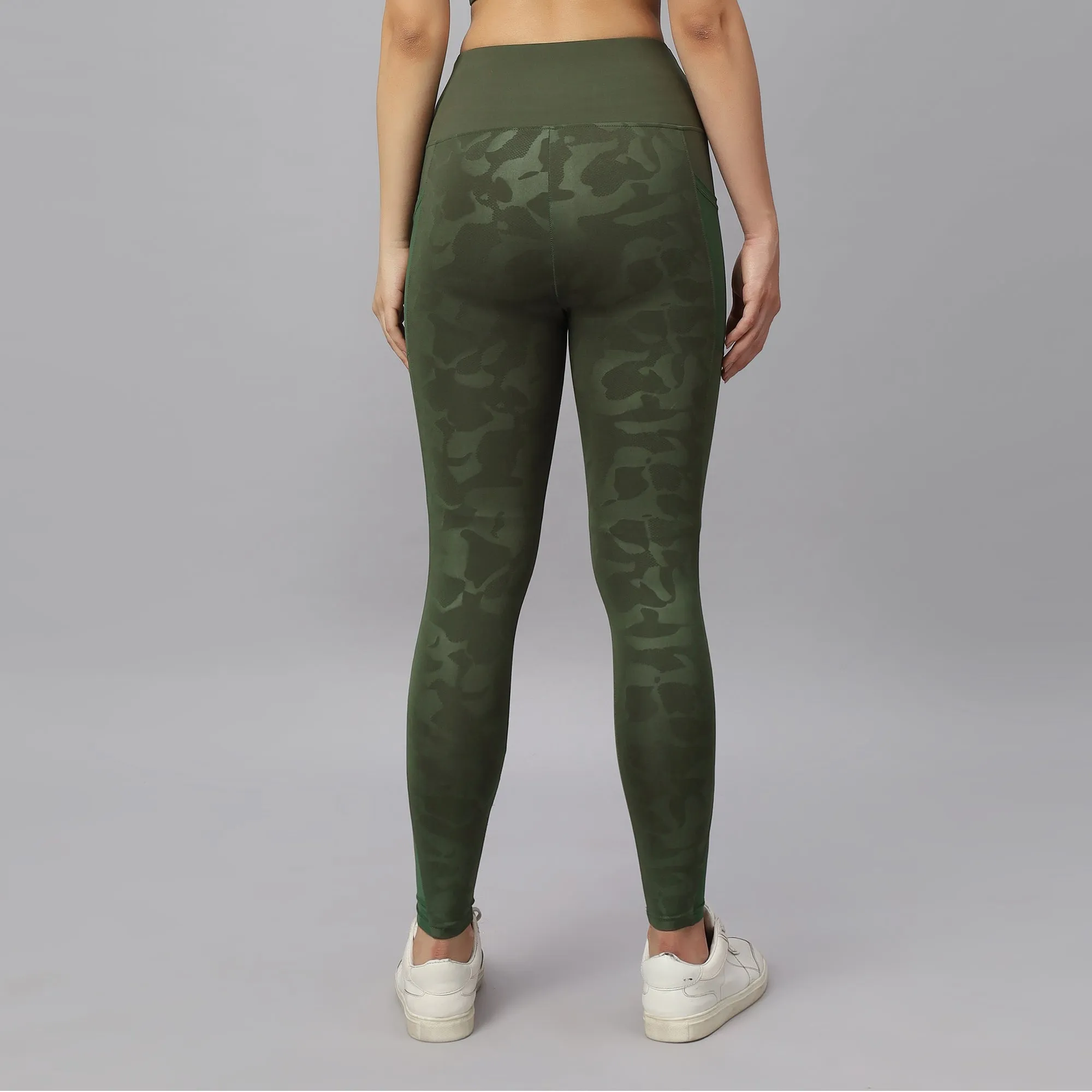 High-Waist Ankle-Length Comprassion Quick Dry Embossed Sports Leggings