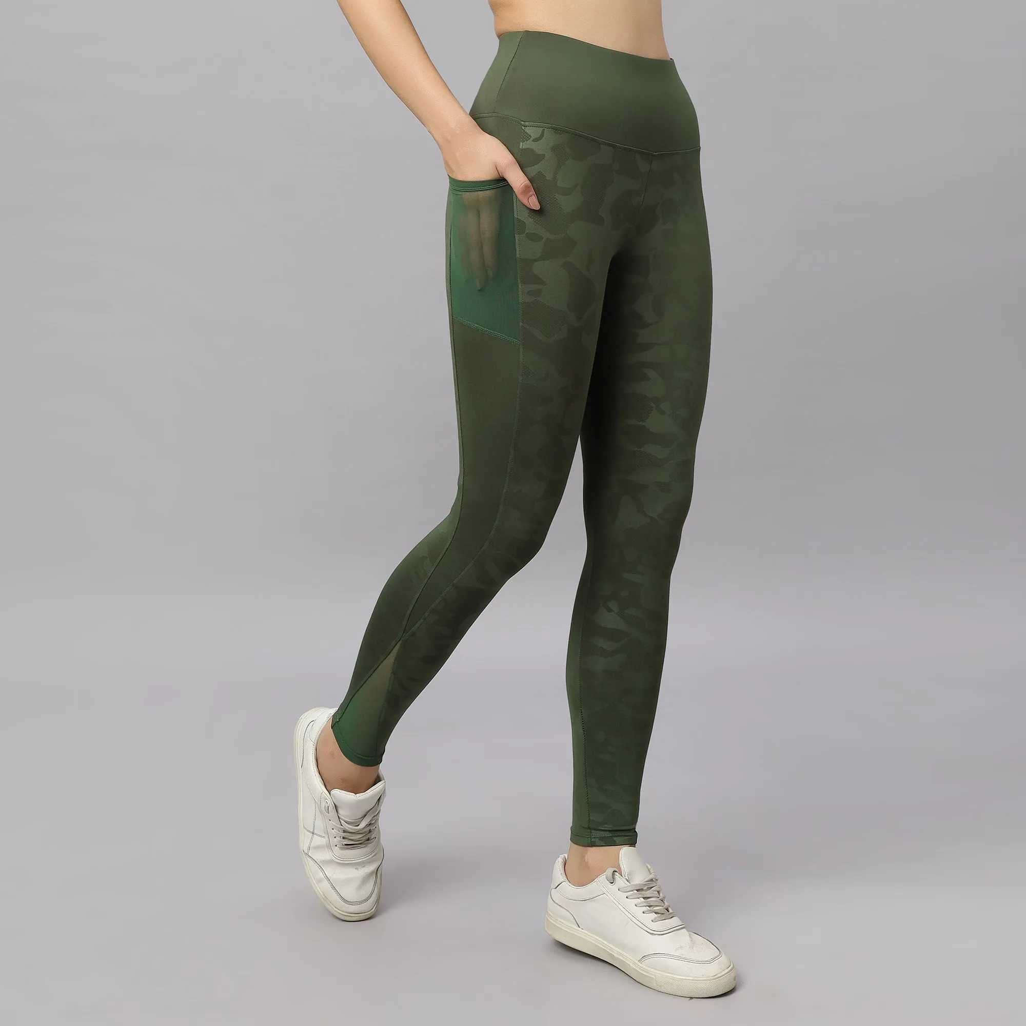 High-Waist Ankle-Length Comprassion Quick Dry Embossed Sports Leggings