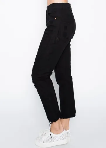High Waist Distressed Vintage Mom Style Relaxed Fit Denim Jeans