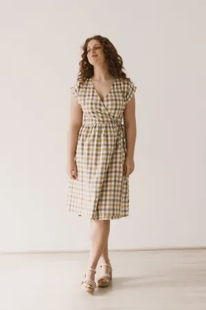 Hira Wrap Midi Dress Vichy