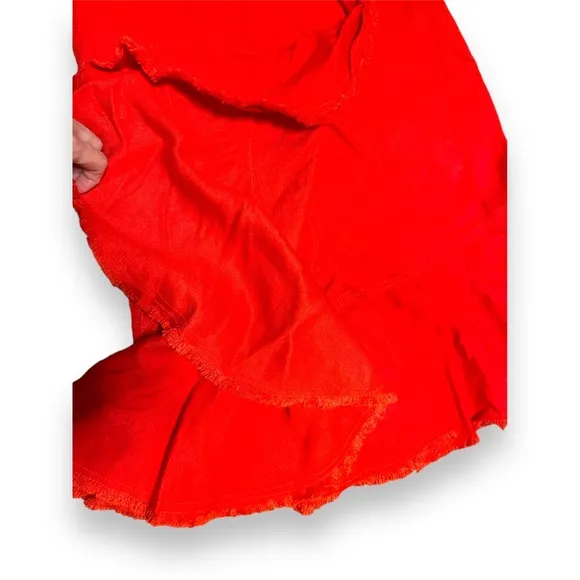 Holding Horses Anthropologie Red Linen Midi Ruffle Wrap Skirt SZ 0
