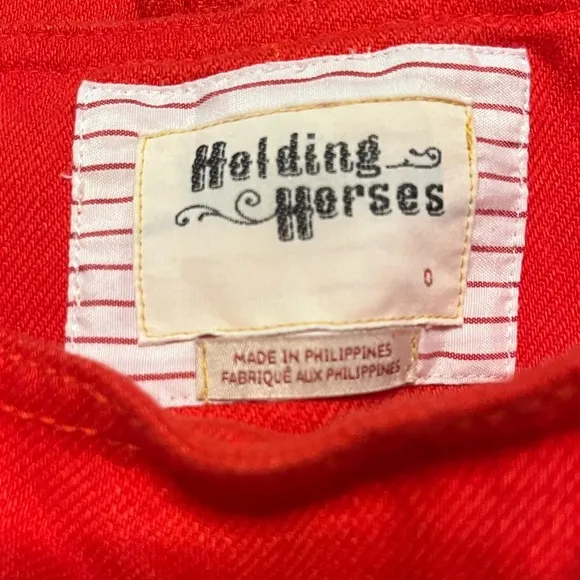 Holding Horses Anthropologie Red Linen Midi Ruffle Wrap Skirt SZ 0