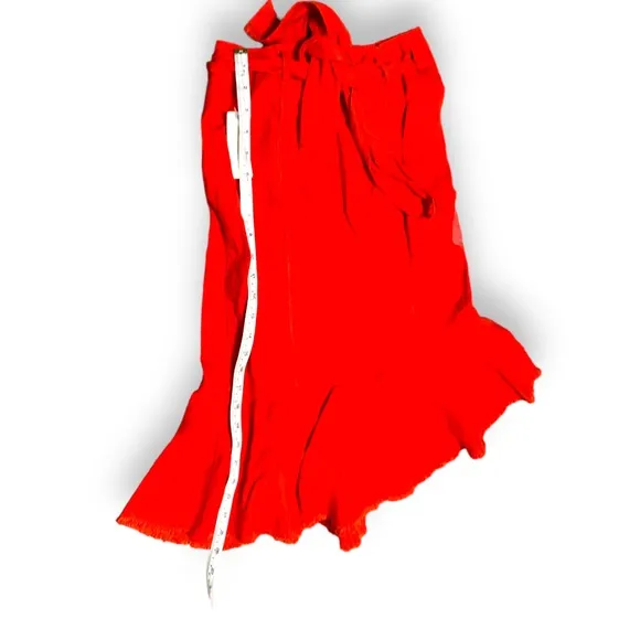 Holding Horses Anthropologie Red Linen Midi Ruffle Wrap Skirt SZ 0