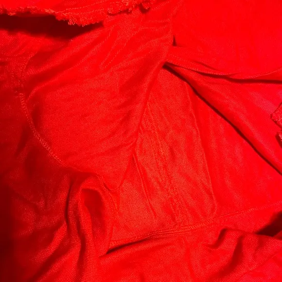 Holding Horses Anthropologie Red Linen Midi Ruffle Wrap Skirt SZ 0