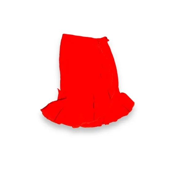 Holding Horses Anthropologie Red Linen Midi Ruffle Wrap Skirt SZ 0