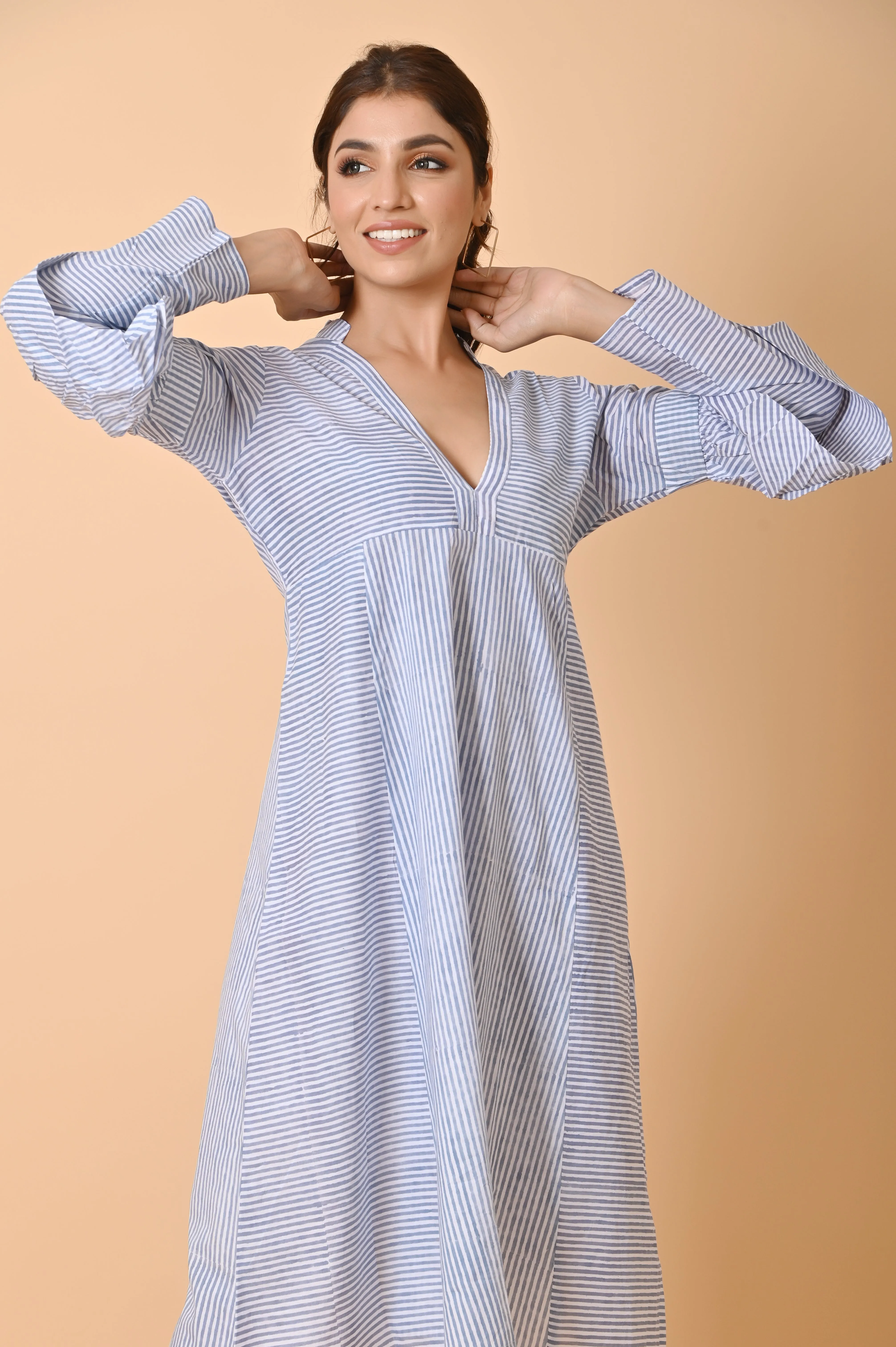 Indian Hand Block print cotton midi dress