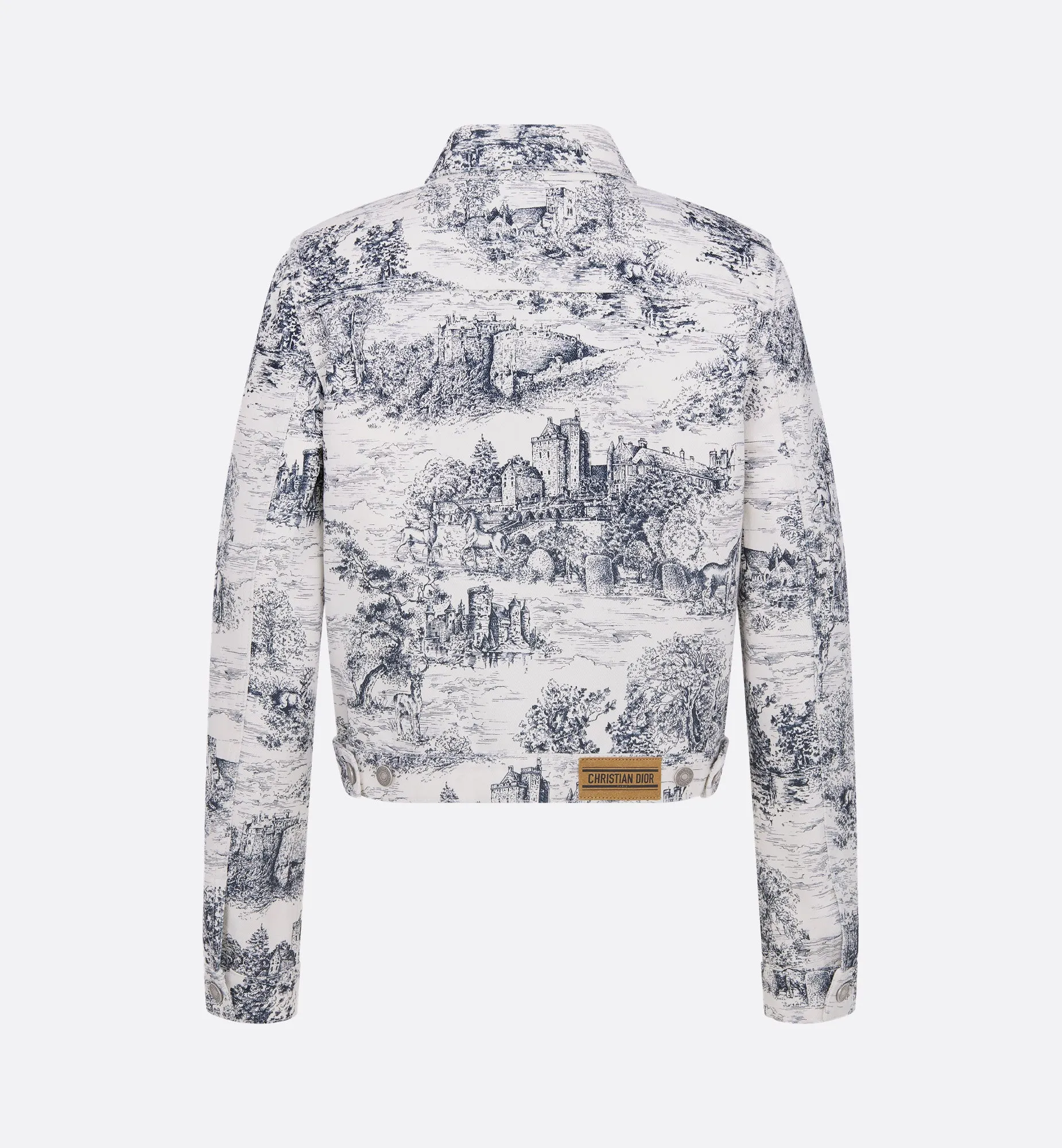 Jacket White Cotton Denim with Blue Toile de Jouy Scotland Motif