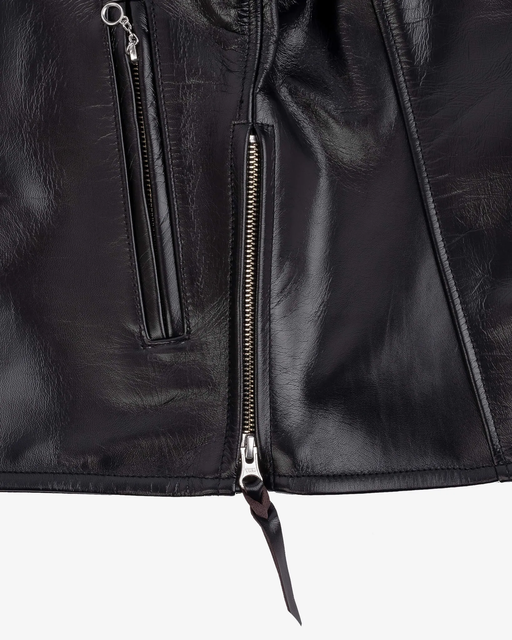Japanese Horsehide Rider’s Jacket with Collar - Black (Tea-Core Dyed)