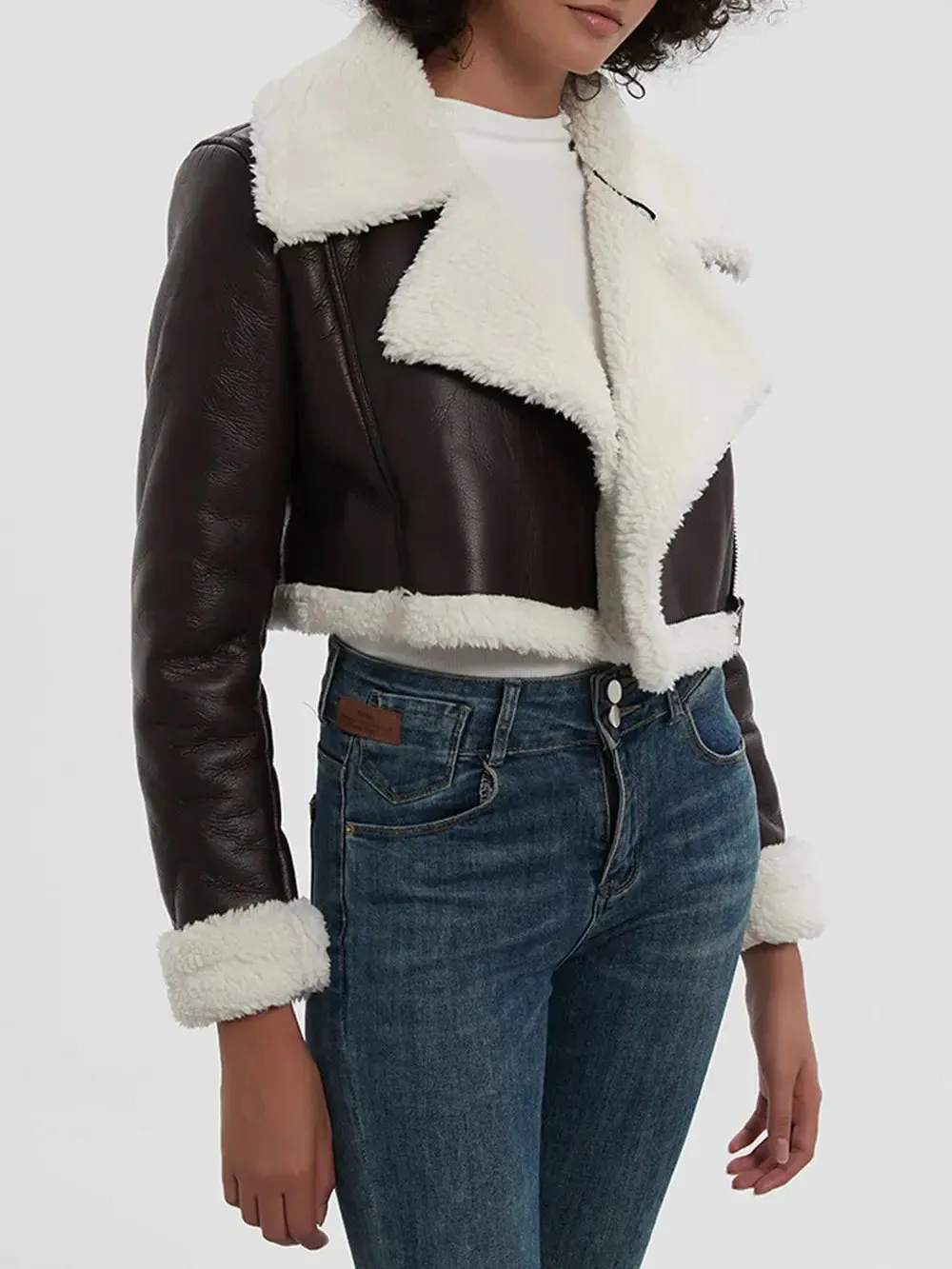 'Josselyn' Faux Fur Cropped Leather Jacket