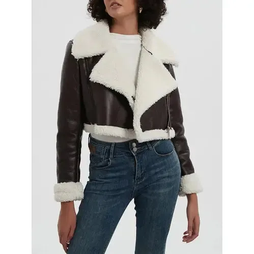 'Josselyn' Faux Fur Cropped Leather Jacket