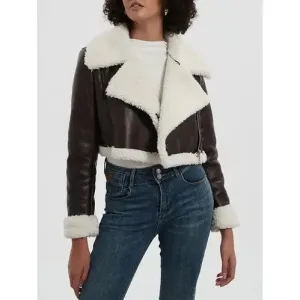'Josselyn' Faux Fur Cropped Leather Jacket