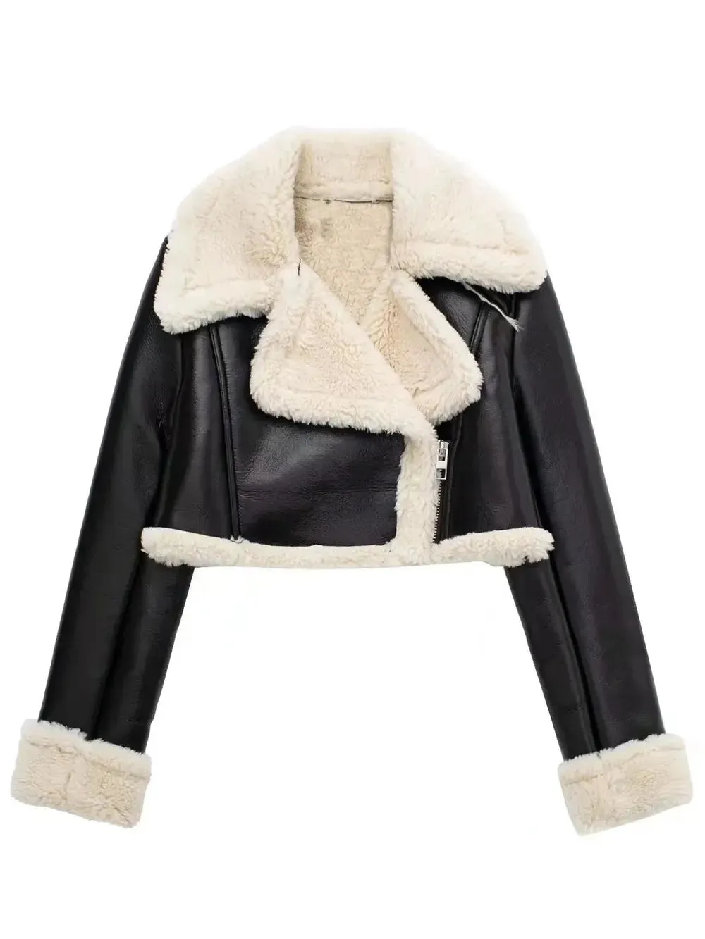 'Josselyn' Faux Fur Cropped Leather Jacket