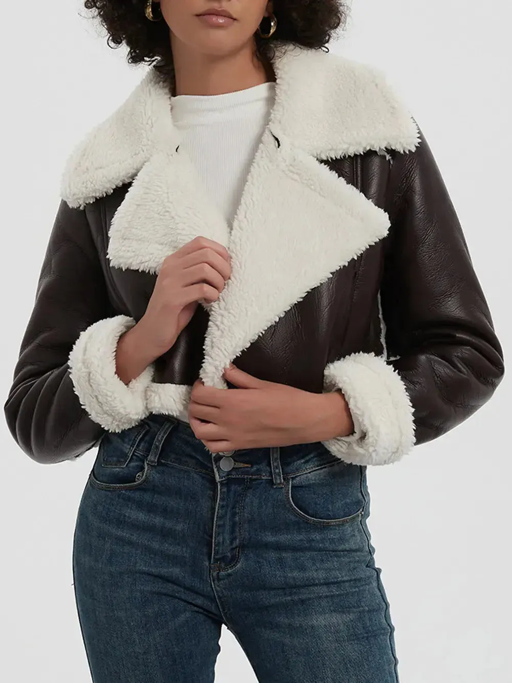 'Josselyn' Faux Fur Cropped Leather Jacket