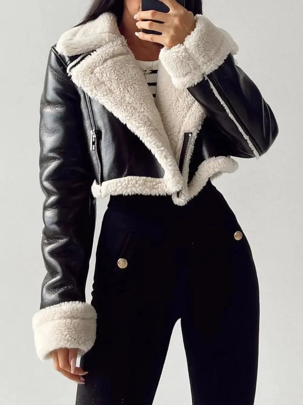 'Josselyn' Faux Fur Cropped Leather Jacket