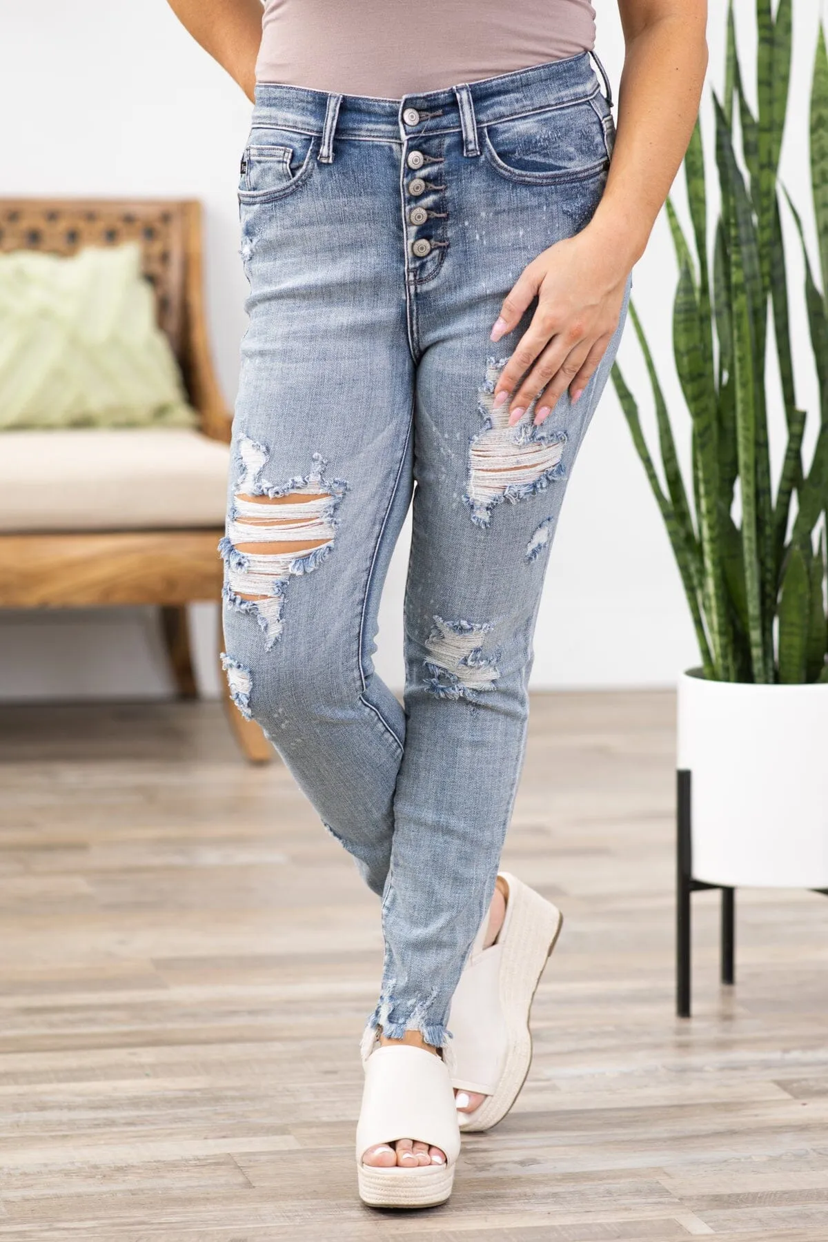 Judy Blue Distressed Button Fly Jeans