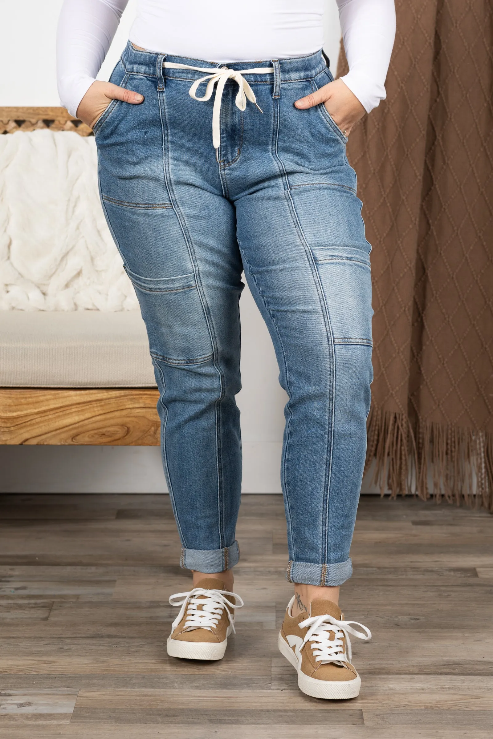 Judy Blue Medium Wash Cuffed Cargo Joggers
