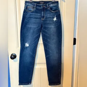 Judy Blue Slim Fit Straight Leg Dark Blue Distressed Blue Jeans