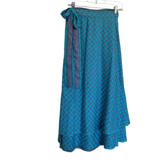 Kariza Ocean Wrap Midi Silk Skirt