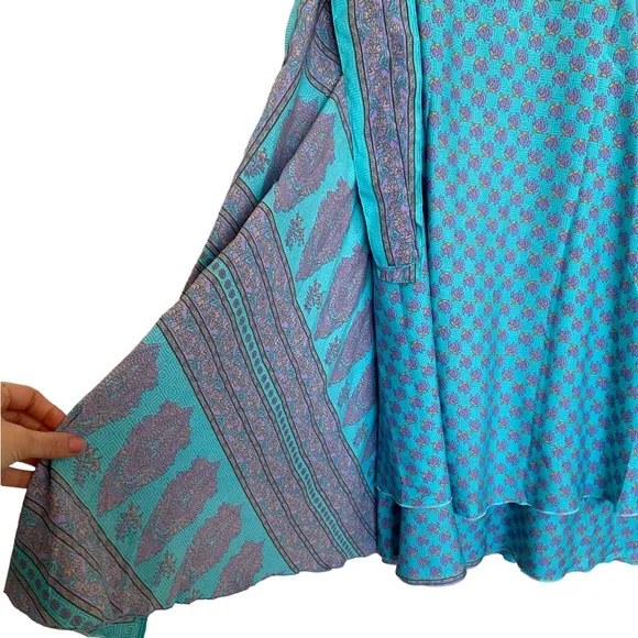Kariza Ocean Wrap Midi Silk Skirt