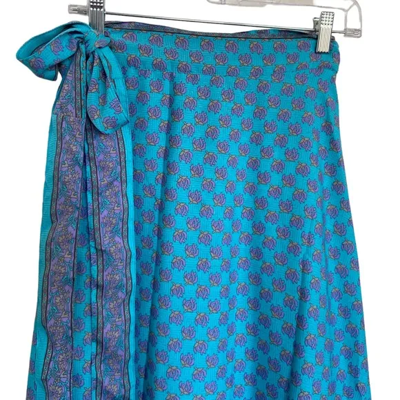 Kariza Ocean Wrap Midi Silk Skirt