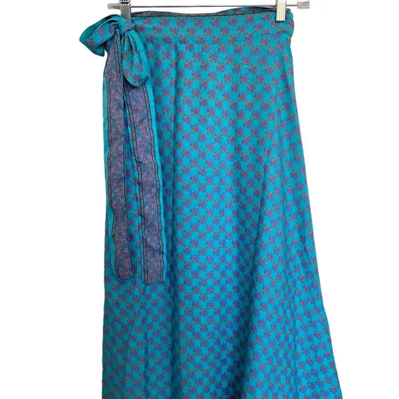 Kariza Ocean Wrap Midi Silk Skirt