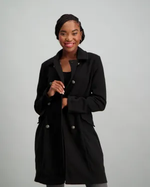 Ladies Buttoned Double Breasted Unlined Jacket - Black