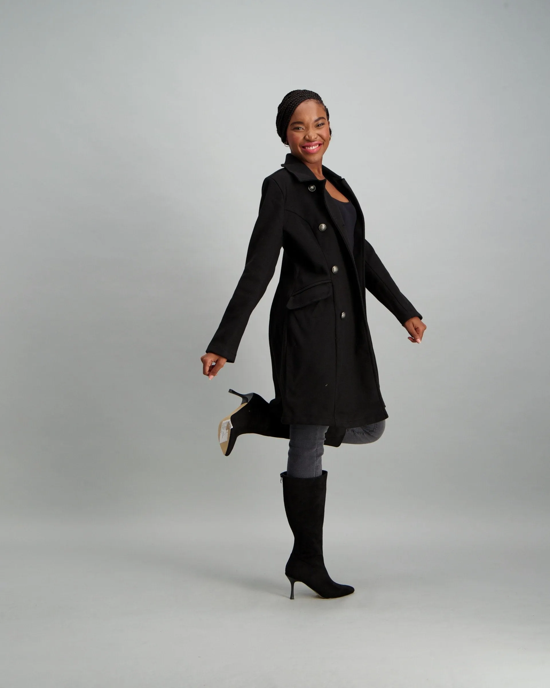 Ladies Buttoned Double Breasted Unlined Jacket - Black