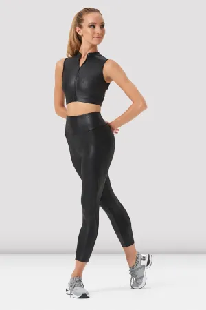 Ladies Zola Zip Front Leather Look Crop Top