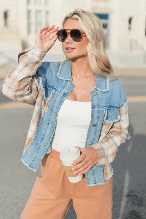 Leads To You Brown Plaid and Denim Jacket FINAL SALE