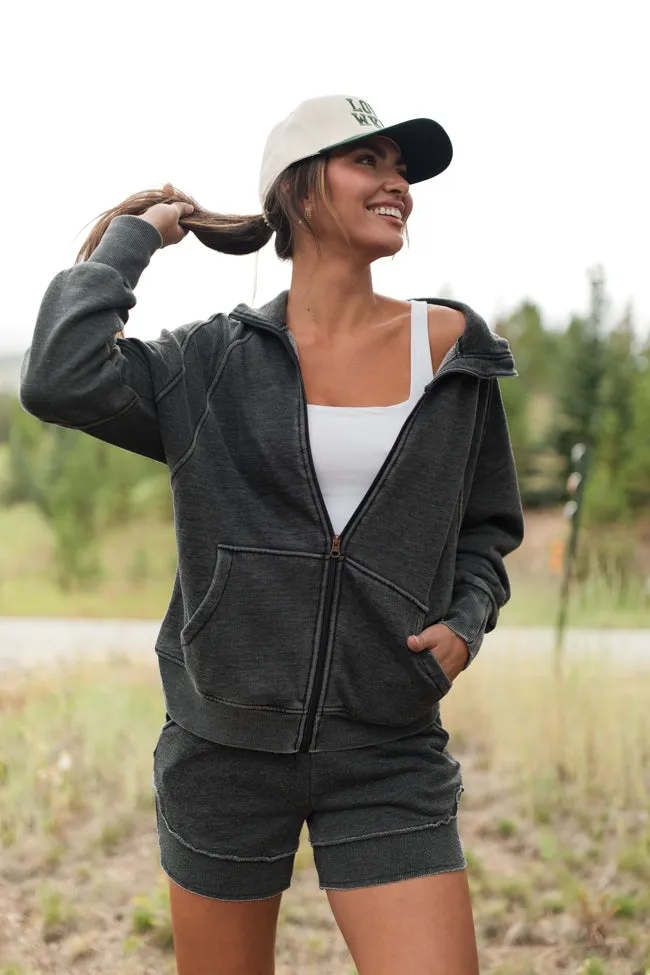 Learn As You Go Black Acid Washed Full Zip Sweatshirt FINAL SALE