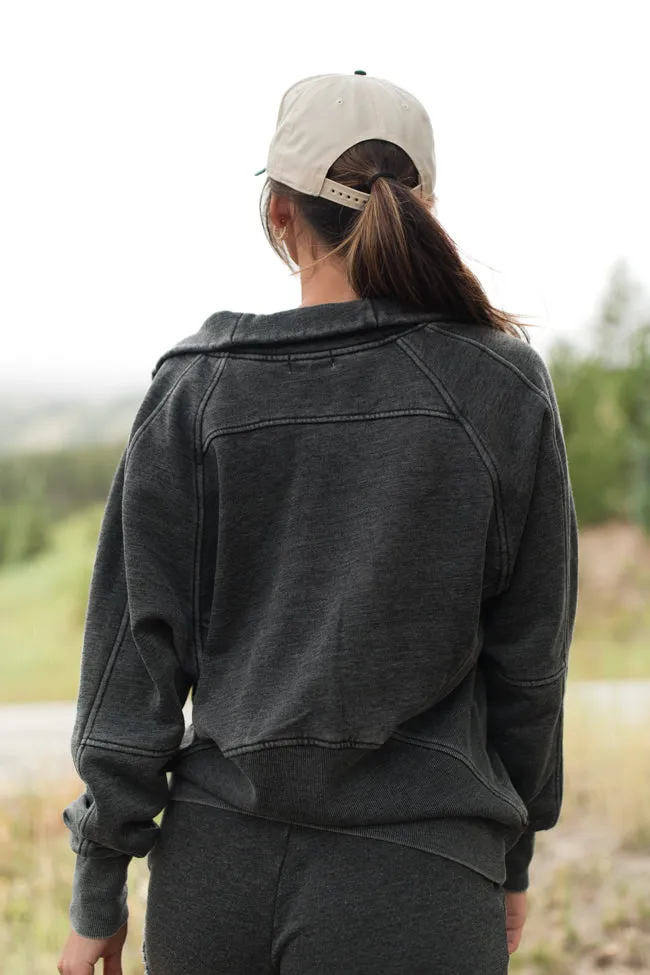 Learn As You Go Black Acid Washed Full Zip Sweatshirt FINAL SALE