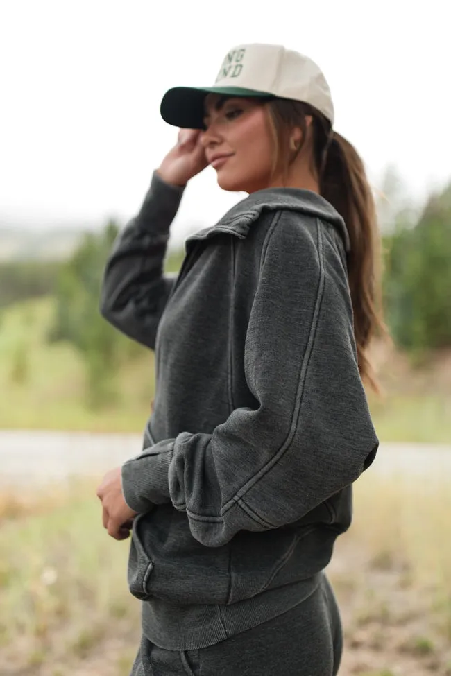 Learn As You Go Black Acid Washed Full Zip Sweatshirt FINAL SALE