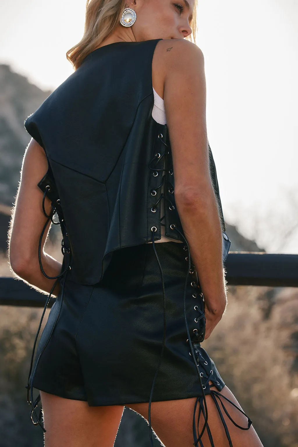 Lennon Black Faux Leather Fringe Vest