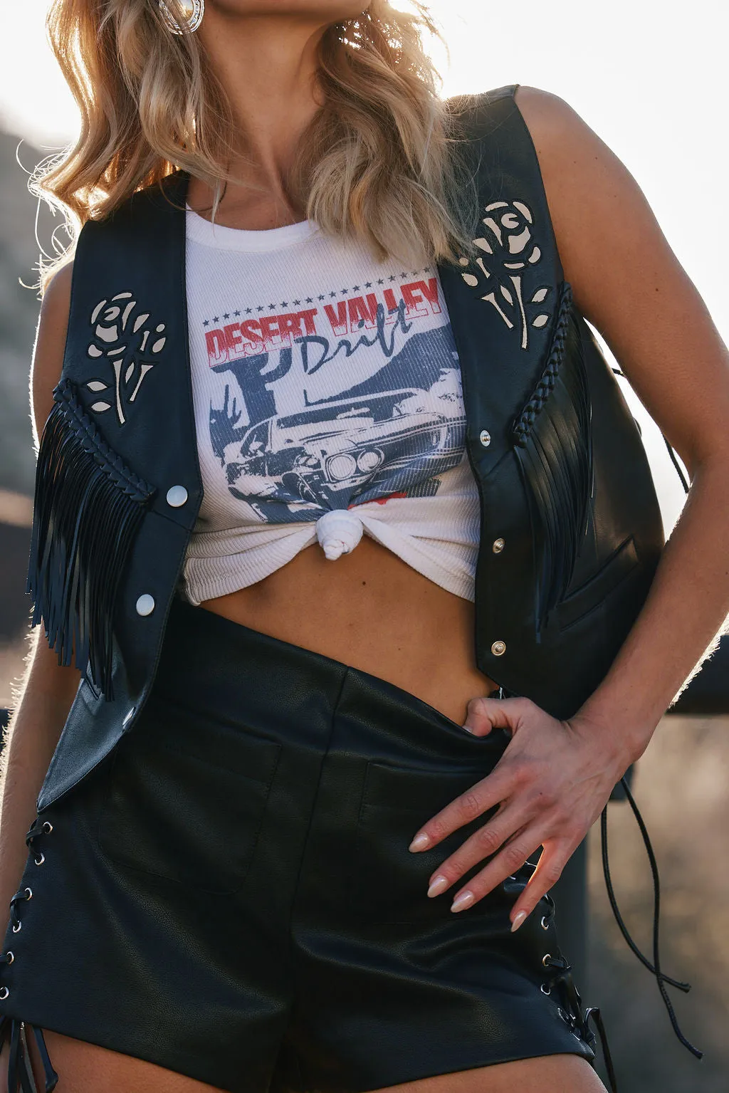 Lennon Black Faux Leather Fringe Vest