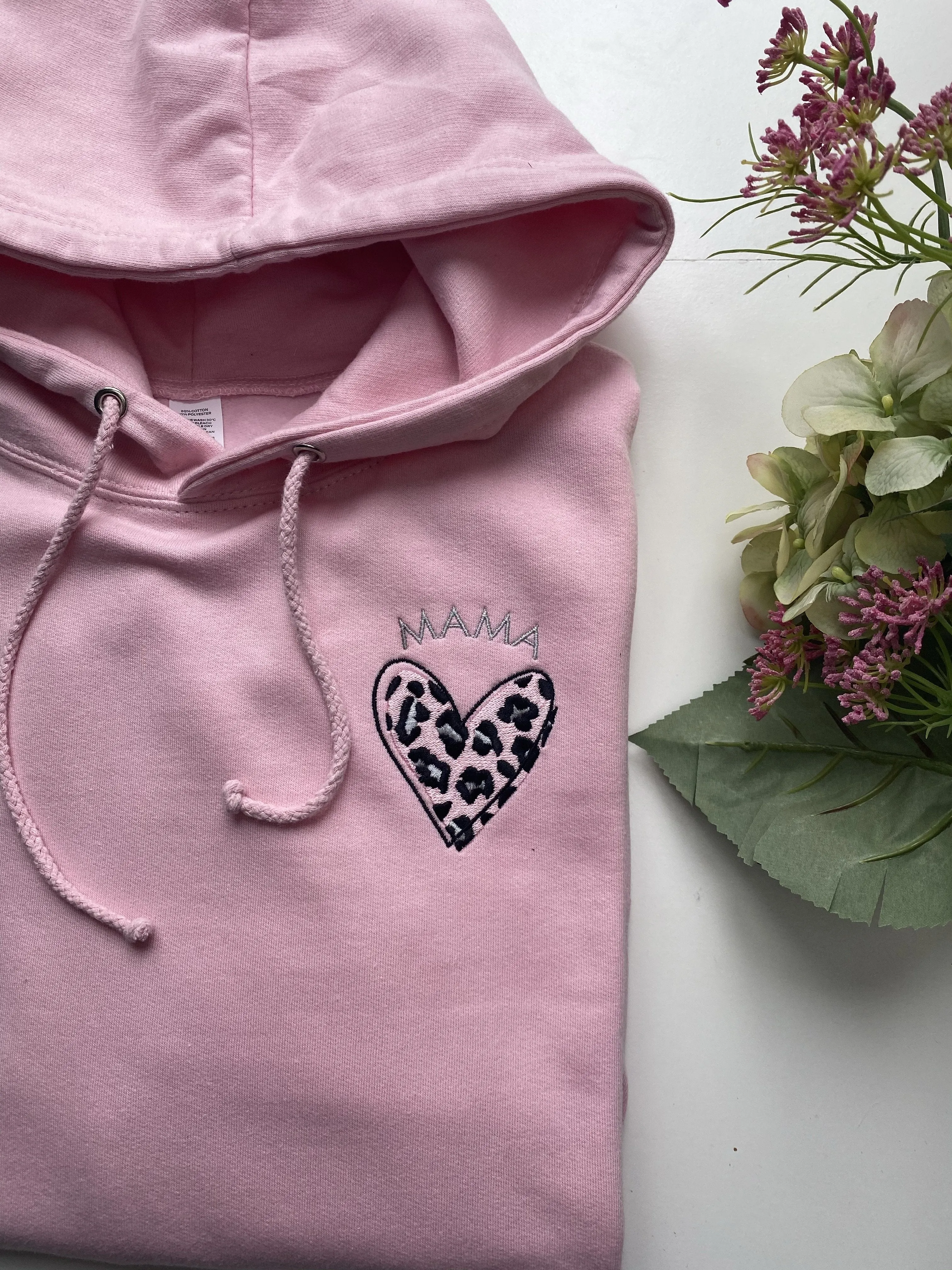 Leopard Print Heart Regular Style Hoodie available in Grey, Pink, Baby Blue, Nude, Black and Navy