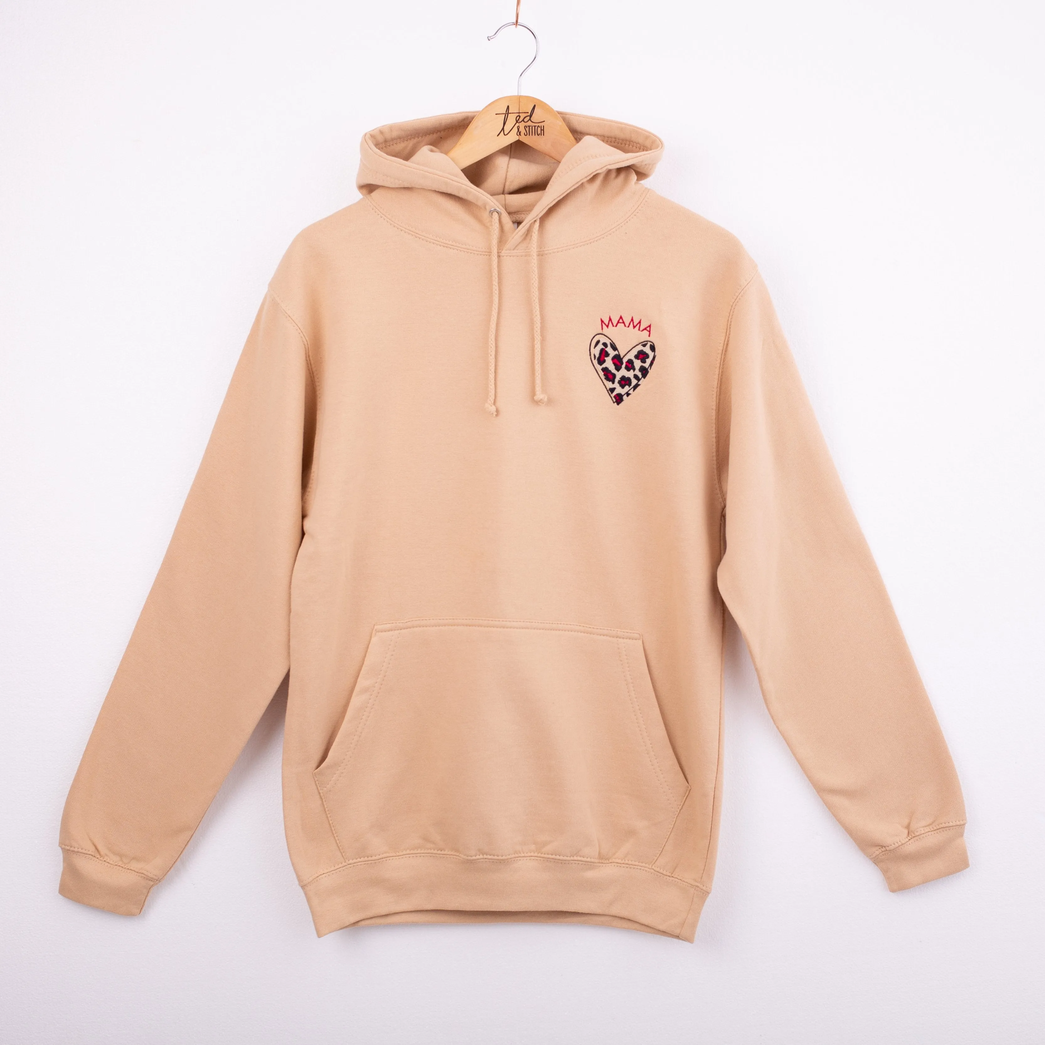 Leopard Print Heart Regular Style Hoodie available in Grey, Pink, Baby Blue, Nude, Black and Navy